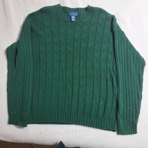 Towncraft Green Cable Knit Sweater Dark Green Long Sleeve XL